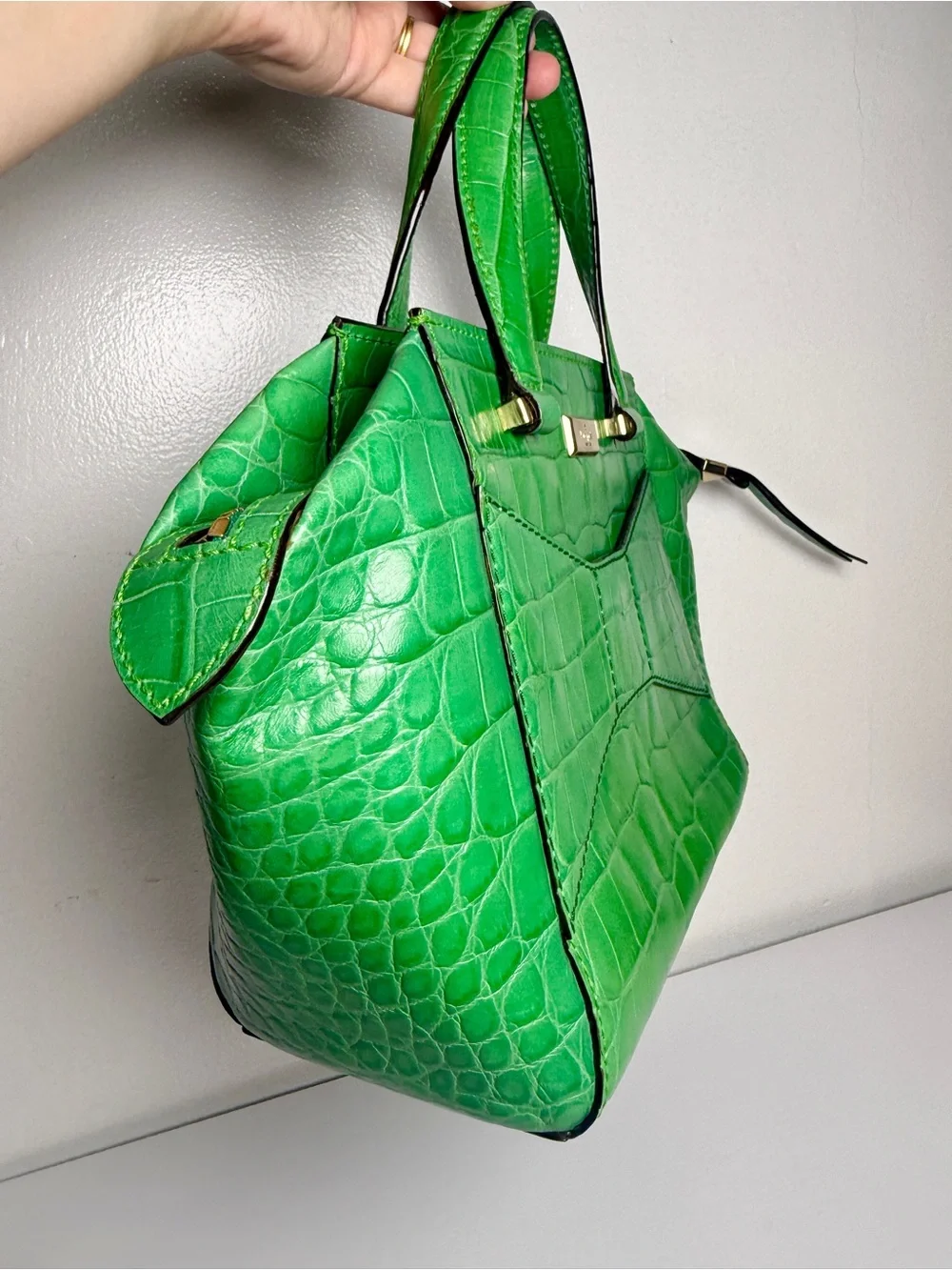 Kate spade Green Croc-Embossed Leather Tote Handbag